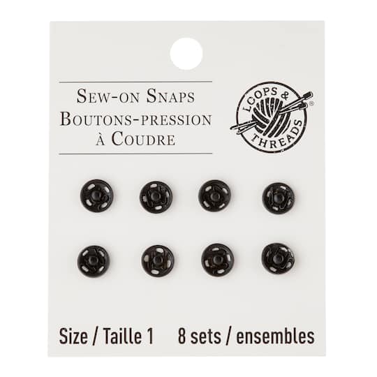 12 Packs: 8 ct. (96 total) Black Sew-On Snaps by Loops &#x26; Threads&#x2122;